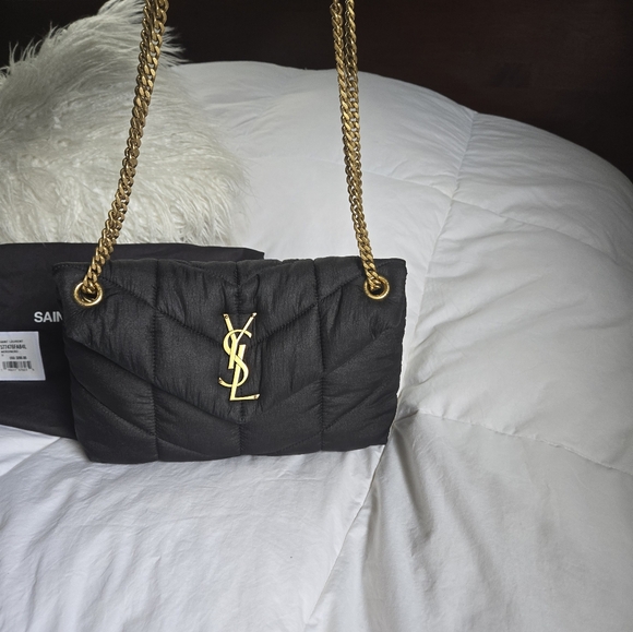 Saint Laurent Black Quilted Nylon Small Loulou Puffer Chain Bag NWT - Picture 2 of 14